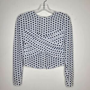Express long sleeve white black polka dot cropped crossover front blouse - 00